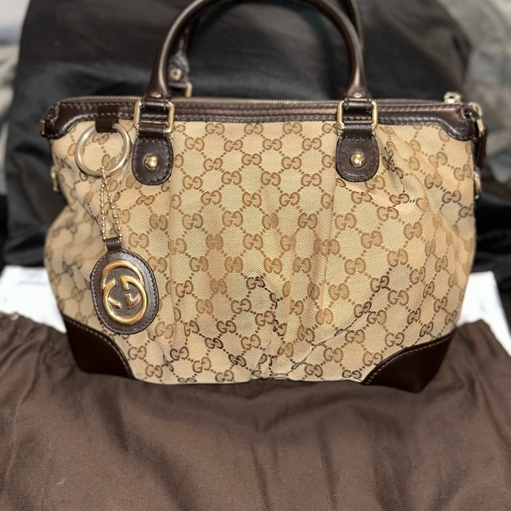 Gucci Beige and Dark Brown Shoulder Bag